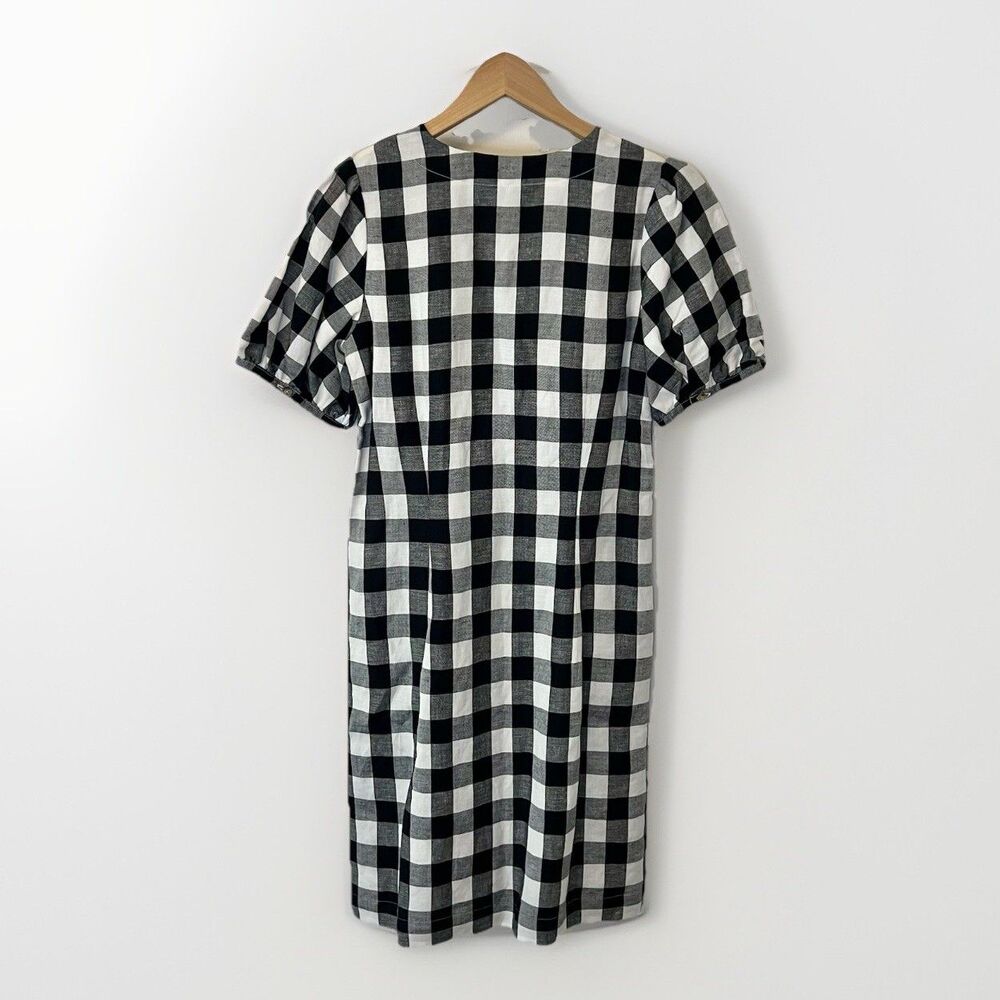 Loft Linen Blend Gingham Mini Dress Size 0 NWOT Black White Button Front Summer - Picture 4 of 9